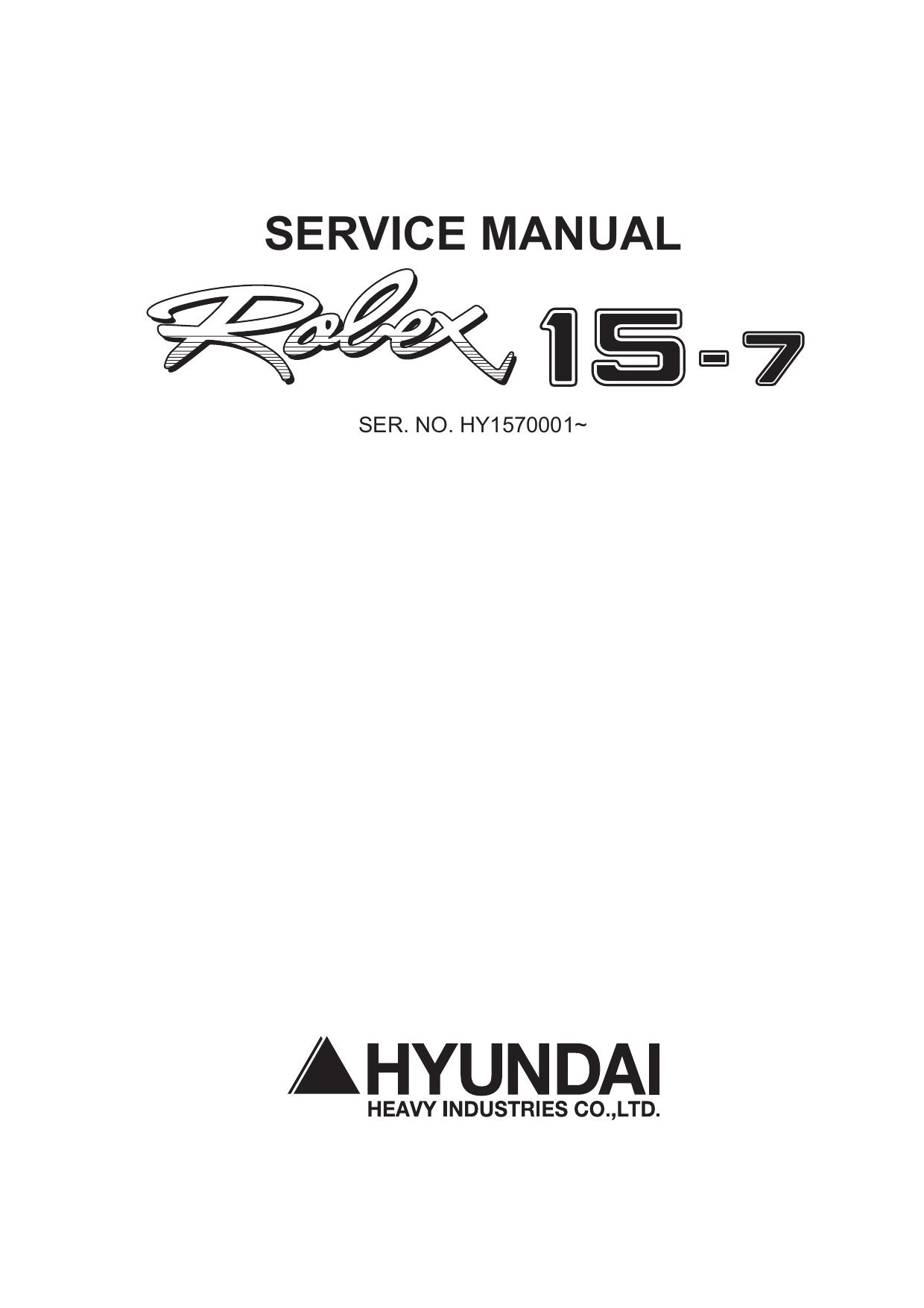 R15-7 HYUNDAI ROBEX 15-7, R15-7 MINI Excavator Service Repair Manual